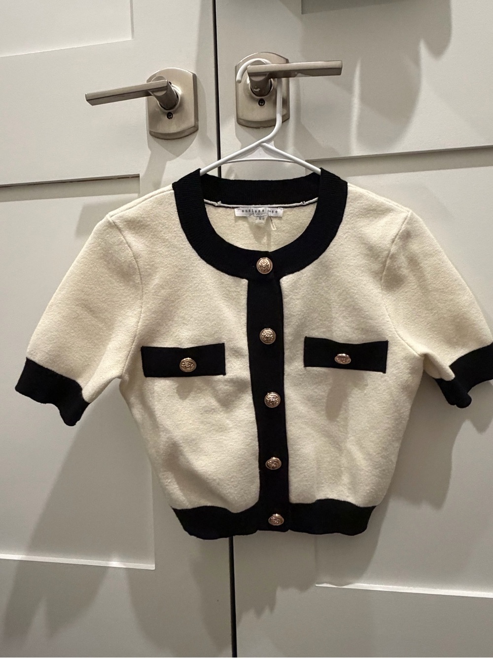 Endless Rose Chanel-Style Black & White Knit Cardigan Top (Size S)
